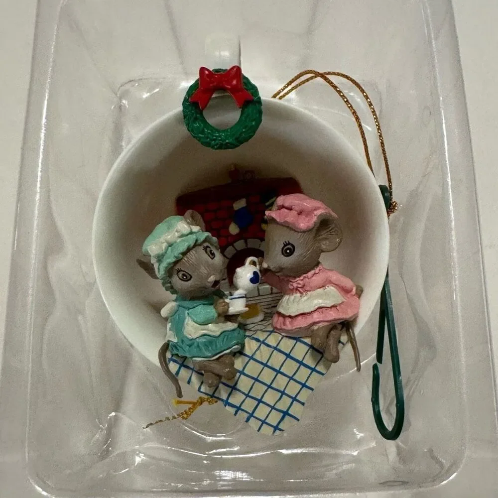 Rare Enesco Tea For Two Mice Girlfriends Christmas Ornament